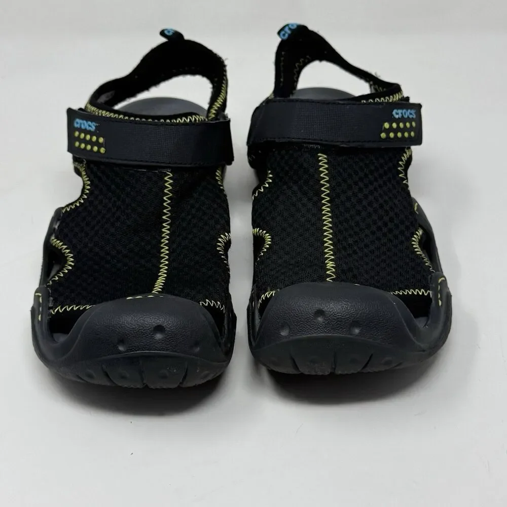 Crocs Swiftwater Mesh Deck Sandals Shoes Mens 8 Black Fisherman Water Comfort